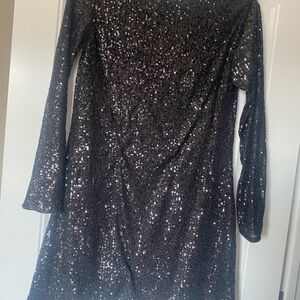 Black Sequin Long Sleeve Dress